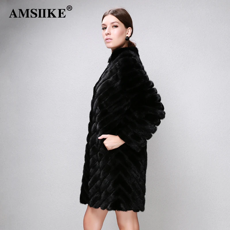 AMSIIKE Женская Шуба Норковая на Молнии Рукав Отстегивается Три Четверти DWX033|mink