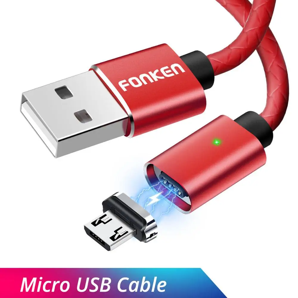Red Micro Cable Магнитный кабель FONKEN, 3 А, Micro USB, магнитный кабель для быстрой зарядки, USB, зарядный кабель для телефона, Android, синхронизация данных, 1 м, 2 м, шнур для быстрой зарядки - Цвет: Red Micro Cable