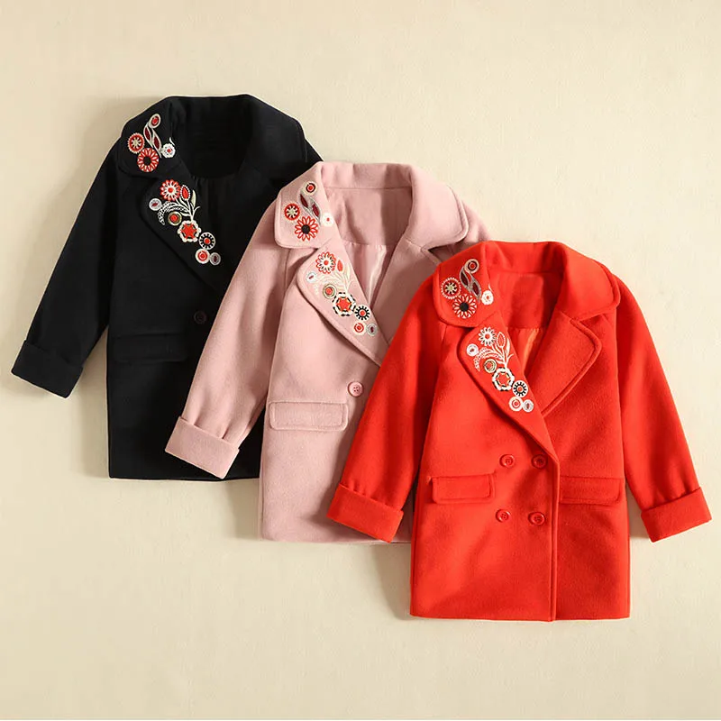 Immdos зимнее шерстяное пальто для девочек с лацканами длинными рукавами теплая