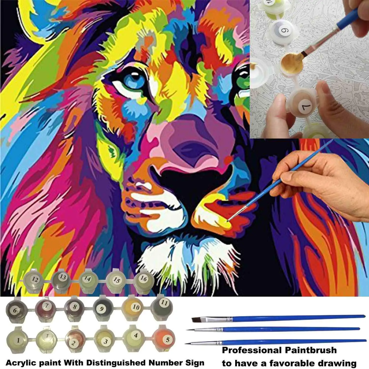 Colourful Lions Animals DIY Oil Painting By Numbers Framed on Canvas Handmade Modern Hand Painted | Дом и сад