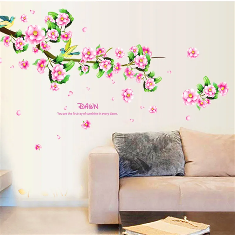1 шт. розовый цветок Дерево Птицы узор стикер украшения для дома Декор комнаты DIY