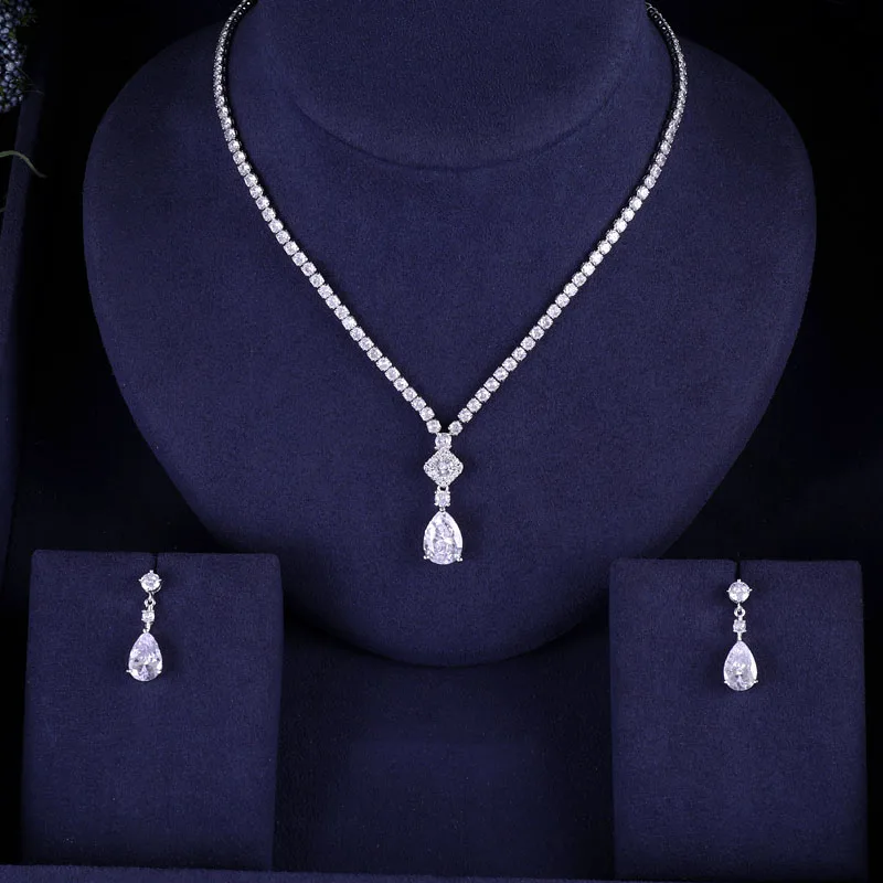 Новый дизайн роскошные AAA циркон серьги в форме капли воды ожерелье с подвеской