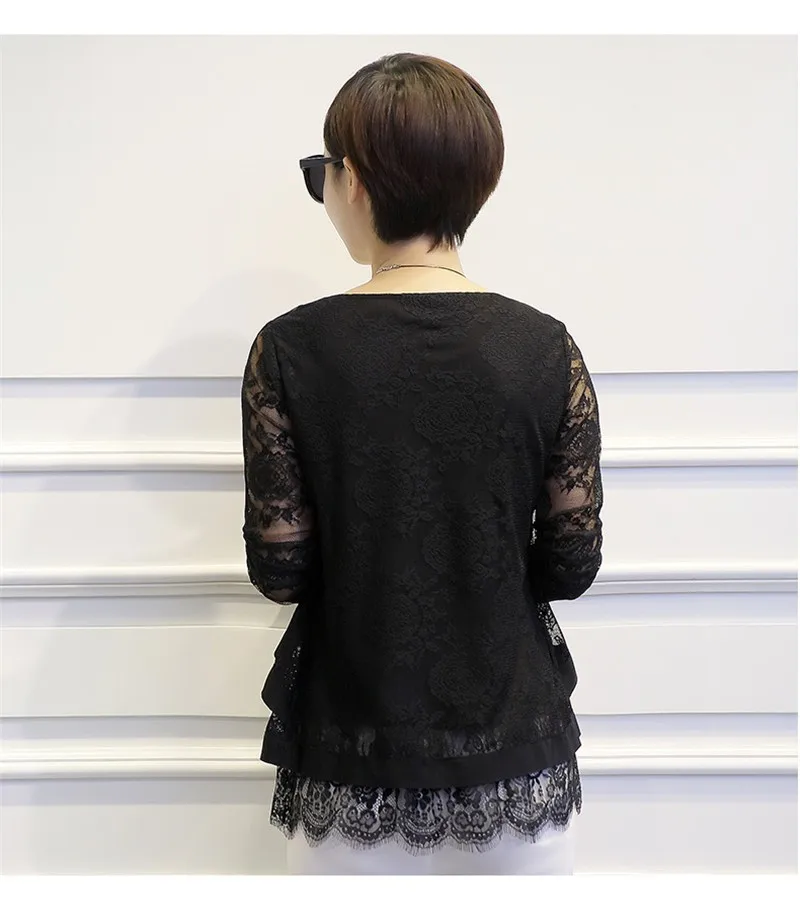 Плюс Размеры M-4XL Blusas Для Женщин Осенние Топы Кружевная рубашка Блузка с длинными рукавами красные рубашки кружева топы, женские блузки, Blusas Femininas R2194