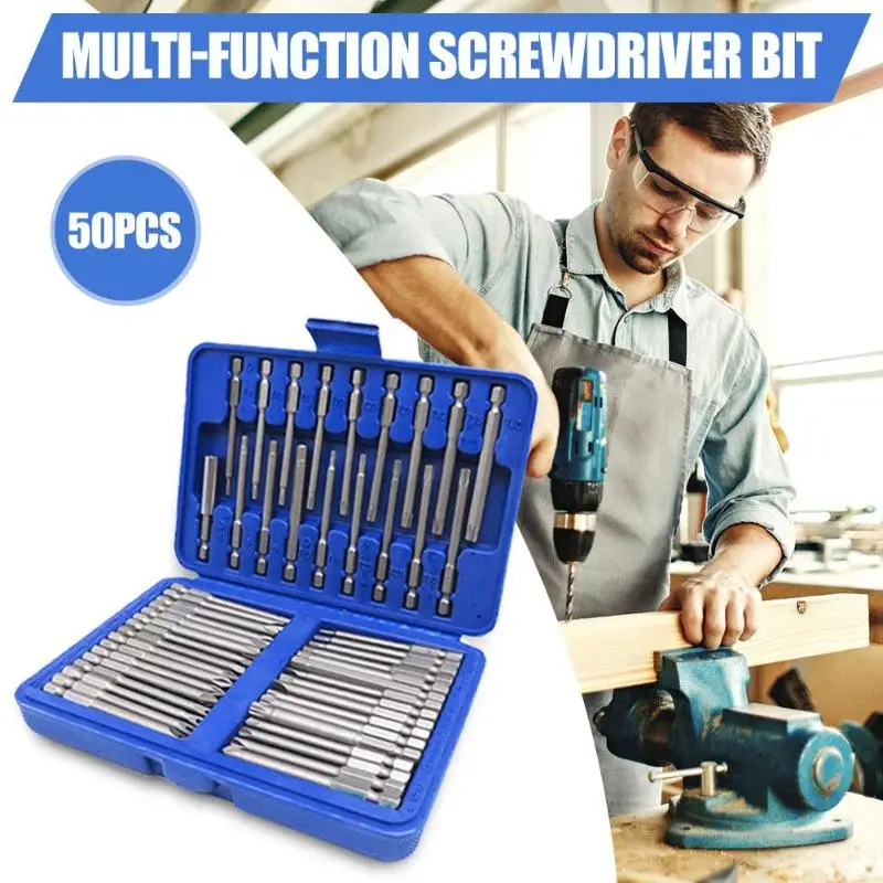 

50pcs 75mm Security Screwdriver Bits Torx Star Hex Spline Slotted Phillips Pozi Hand Tools Set