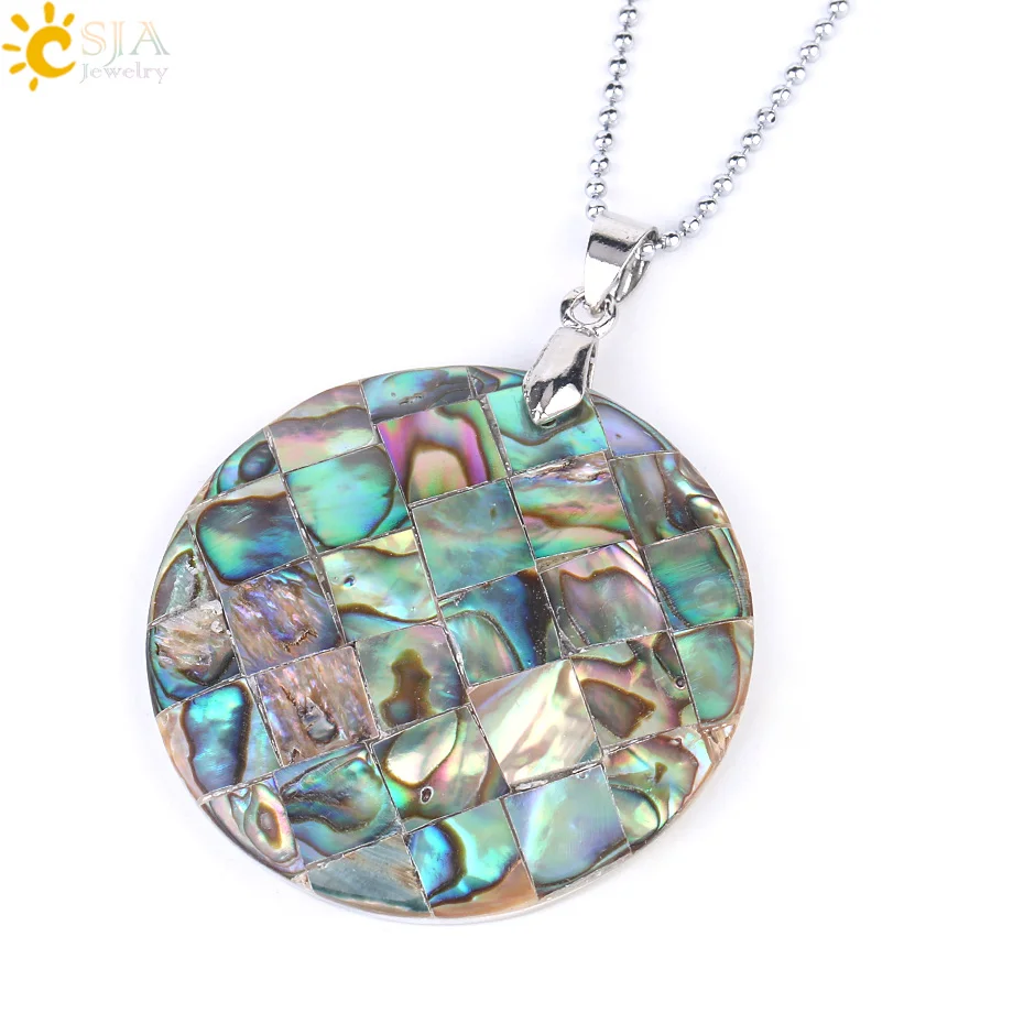 CSJA натуральный кулон в виде раковины абалона Радужная ракушка Круглая Плоская