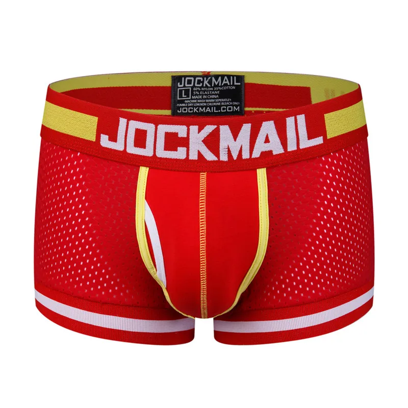 JOCKMAIL, фирменное мужское Сетчатое нижнее белье, боксеры, calzoncillos hombre, гей, одежда для сна, Cueca, боксеры, дышащие, промежность, хлопковые трусы, шорты