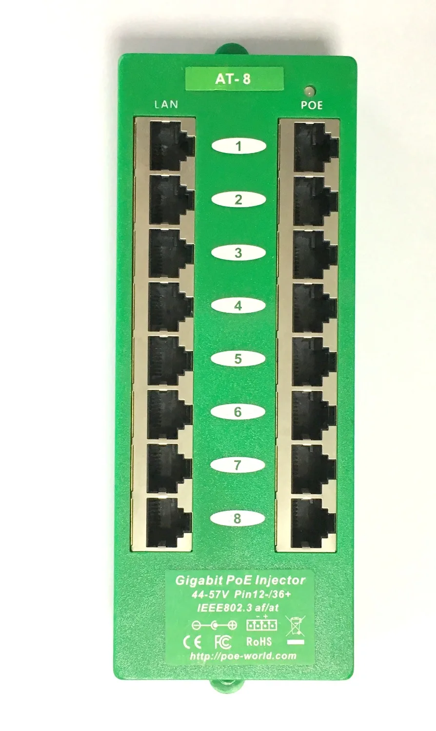 8 портов Gigabit Power over Ethernet PoE + автоматический переговорный инжектор с 48 Вольт 60 Вт