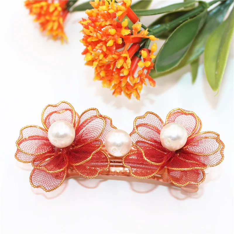 2 шт./партия красивые цветущие шифоновые Цветочные заколки для волос с большим