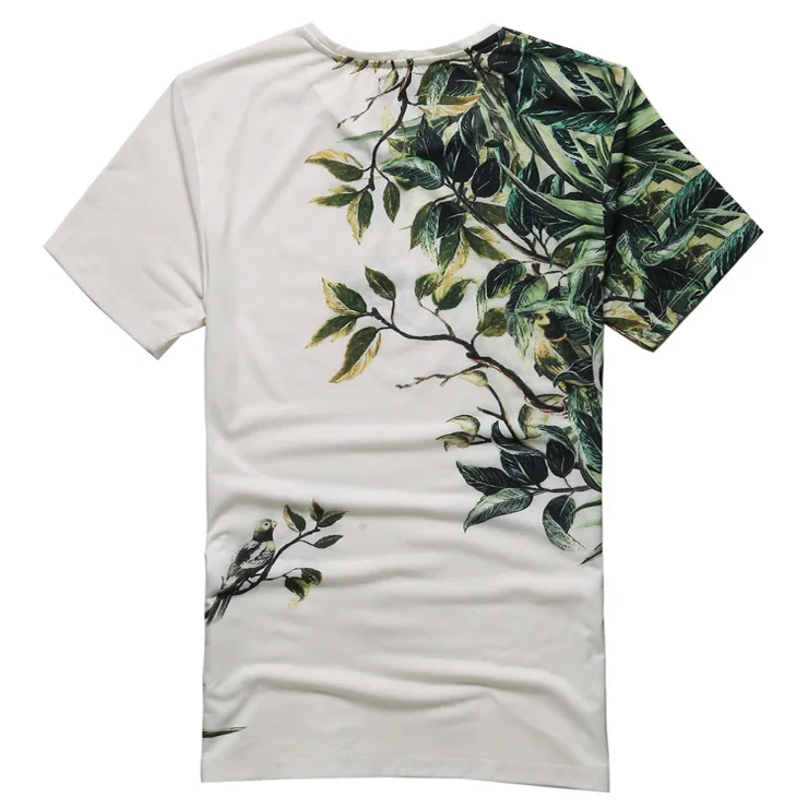 Мужская хлопковая футболка с коротким рукавом цветочным принтом|tees brands|fitted t
