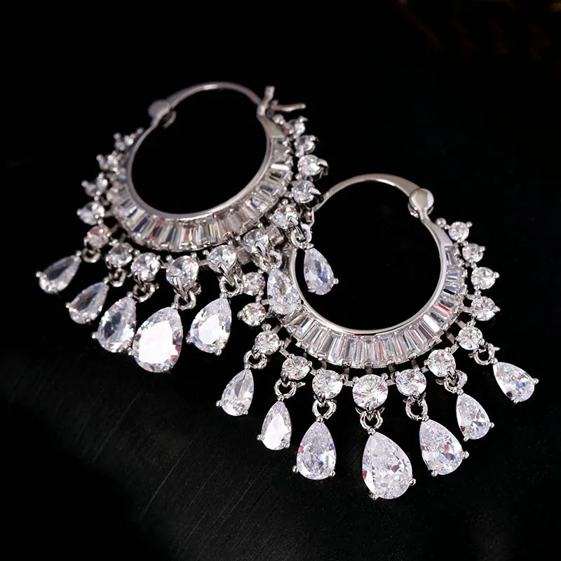 SINZRY NEW cubic zircon elegant party bridal waterdrop tassel dangle earrings dazzling wedding jewelry accessory | Украшения и