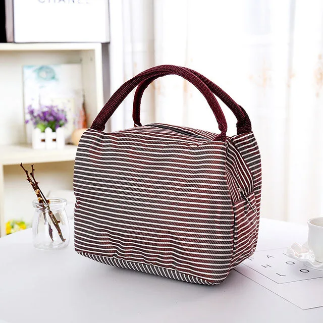 Waterproof Canvas Insulated Lunch Bag Aluminum Foil Stripe Handbags Food Storage Cooler Ice Bag Unisex Portable Lunch Box Tote - Цвет: coffee