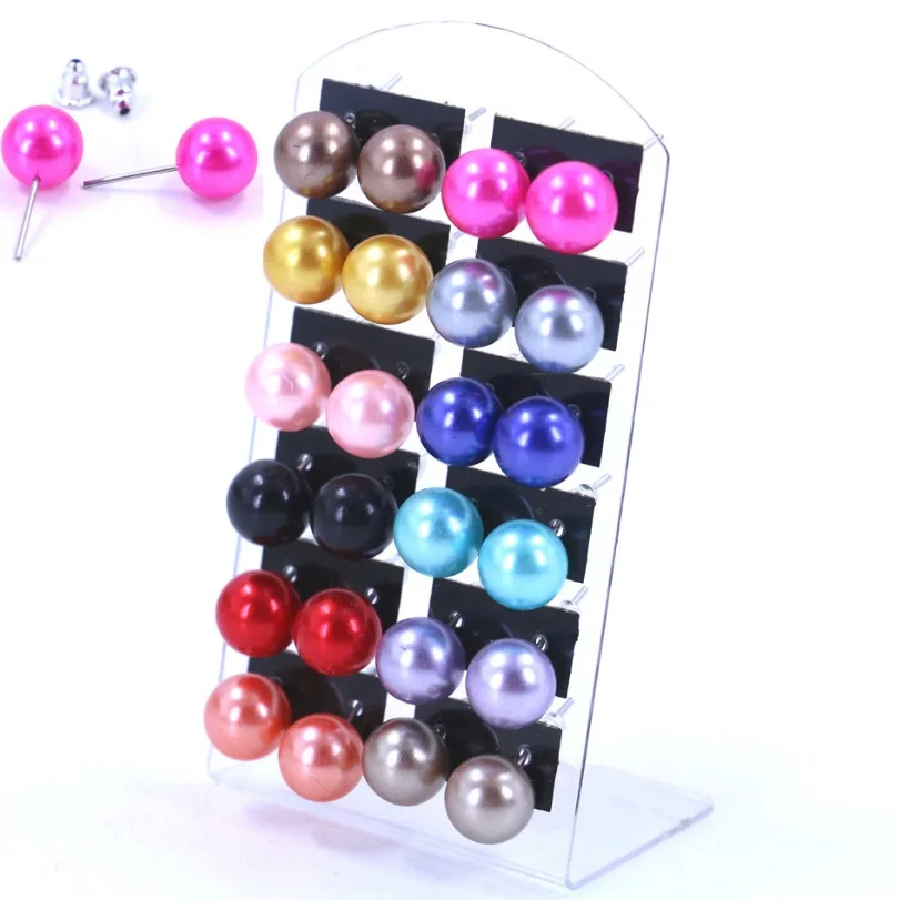 10mm 12 Pairs/Set Women Simulated Pearl Bohemian Earring Stud Earrings for Boucle D'oreille Men Jewelry Brincos 2018 | Украшения и