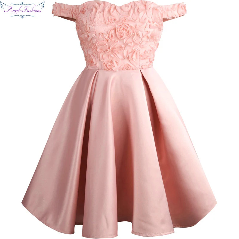 Женское платье с открытыми плечами Angel fashions Розовое Бальное Платье на шнуровке