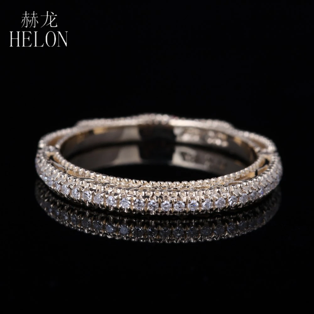 HELON Solid 14 K, желтое золото 0.2ct, Круглый, Настоящее натуральное бриллиантовое украшение, Свадебное женское винтажное ювелирное элегантное уникальное кольцо