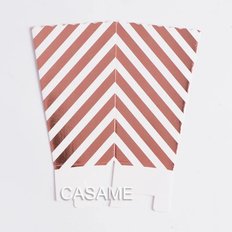 

6PCS Party Paper Popcorn Boxes Rose gold Pop Corn Candy/Sanck bean packaging box Wedding Birthday Movie Party Tableware