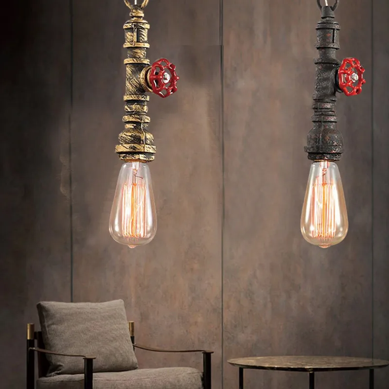 Vintage Industrial Water Pipe Pendant Lamp Loft Rope Hanging Lamps LED Edison Lights Lighting Home Decor Fixtures | Лампы и освещение