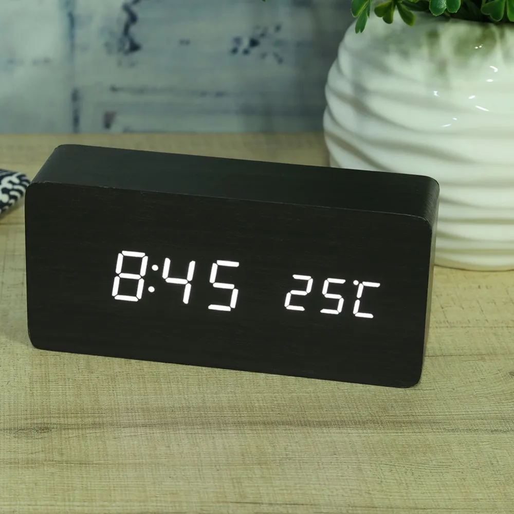 Современный деревянный USB/AAA цифровой светодиодный Будильник Календарь Термометр Электронный Настольный Будильник Цифровые настольные часы
