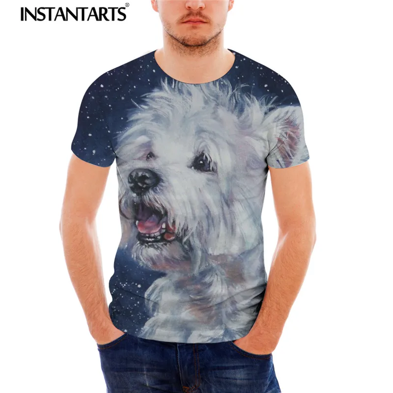 

INSTANTARTS Cute Puppy Dog Schnanzer Print Men's Casual Tshirt Male Sleeve Tee Top Brand Design Fitness Fashion Summer Clothing