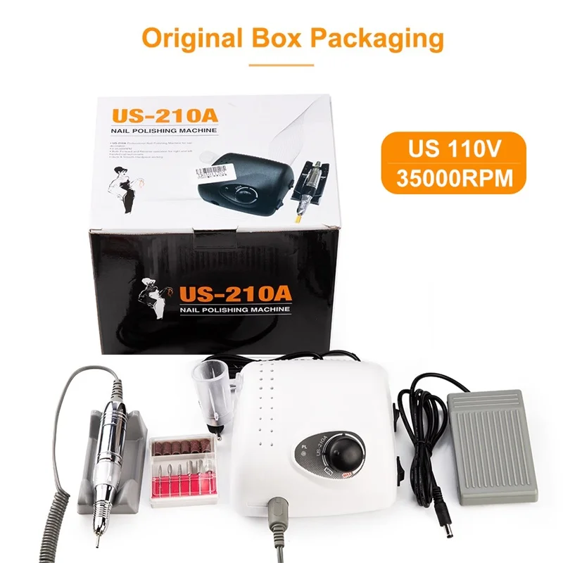New Packaging US Мощный 210 35000 об/мин маникюрный аппарат для маникюра, педикюрный набор, электрический мощный инструмент для росписи ногтей, модель наконечника, пилка для ногтей - Цвет: New Packaging US