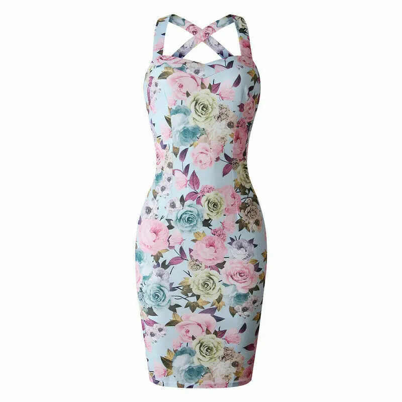 

Fashion Womens Bandage Bodycon Dress Casual Floral Sling Summer Dress Formal Business Stretch Dressess