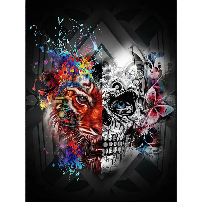 Needlework 5d Diy Diamond Painting Cross Stitch Skull& Tiger Pattern Diamond Embroidery Full Square Diamond Mosaic art
