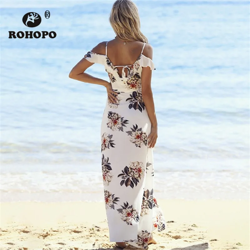 Женское длинное платье без рукавов с цветочным принтом разрезом v образным