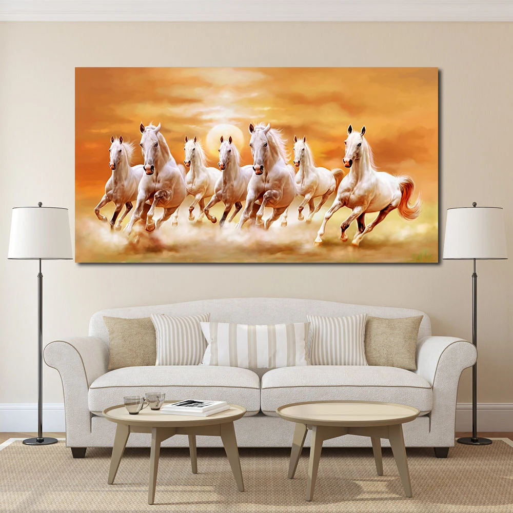 JQHYART Seven Running White Horse домашние украшения с животными картины на холсте плакаты и