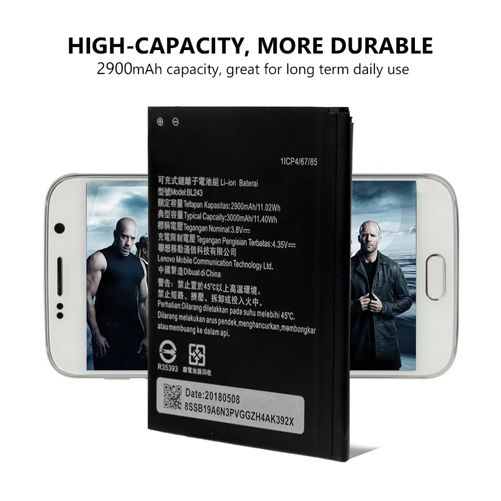 3 8 V 2900mAh аккумулятор BL243 для Lenovo K3 Note K50 T5 T3S A7000 A7600 A5600 мобильный телефон