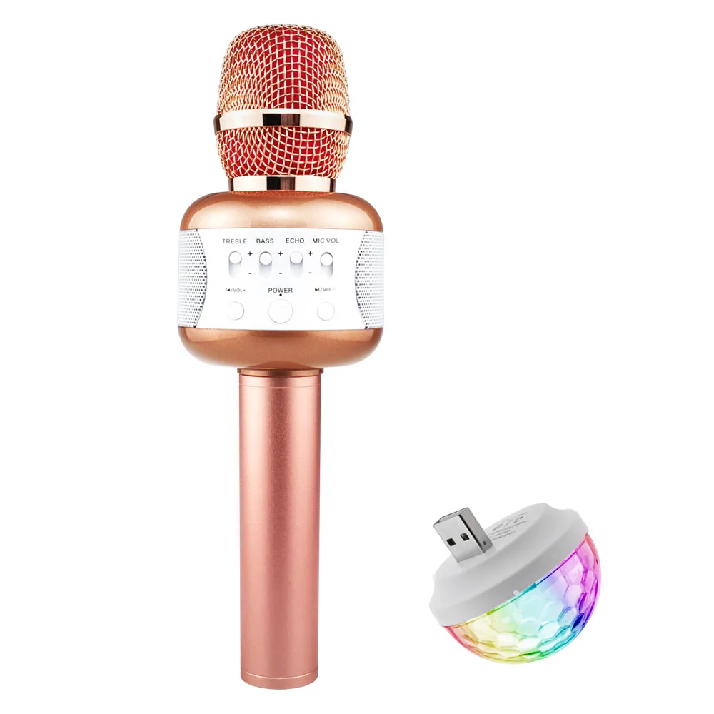 E106 микрофон беспроводной Bluetooth караоке микрофон динамик ручной микрофон KTV музыкальный плеер Поддержка IOS Android с диско-подсветкой - Цвет: Rose