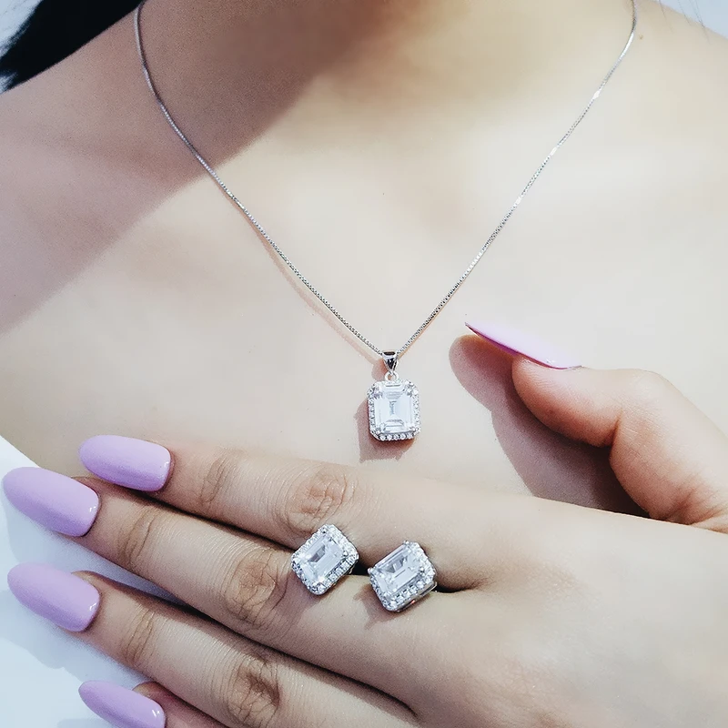 

925 Sterling Silver Fashion trendy set for Wedding drop earring necklace pendant women jewelry gift J4749s