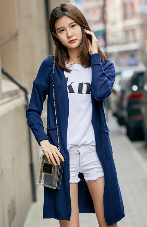 Тёмно-синий YUNSHUCLOSET, дизайн, кашемировый кардиган, кардиган с отворачивающимися рукавами, высокое качество - Цвет: Тёмно-синий