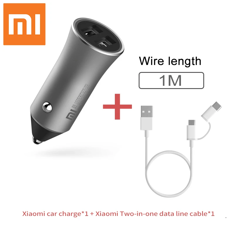 Add 2in1 1M cable Xiaomi 18 Вт быстро автомобильное зарядное устройство белый светодиодный подскажите светильник мобильный телефон зарядное устройство для быстрой зарядки с двумя выходными портами USB быстрое зарядное устройство для автомобильного зарядного устройства - Цвет: Add 2in1 1M cable