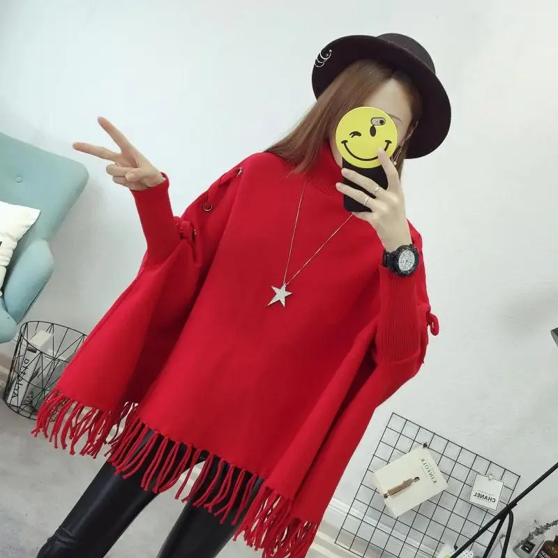 Wrap Swing Cloak Turtleneck Women Sweaters Pullovers Winter Clothes Oversized Sweater Jumper | Женская одежда