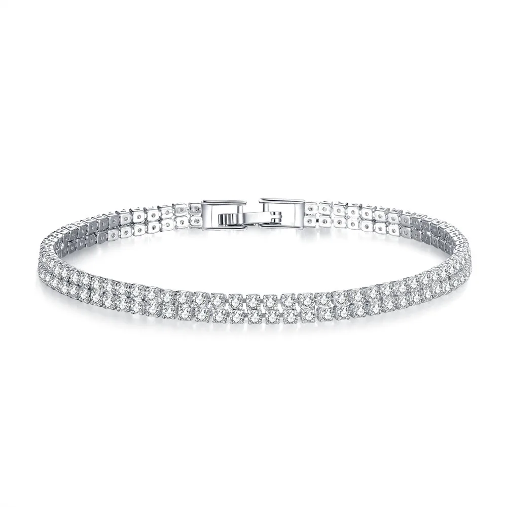 White 2Row WhiteGold Новинка, модное с зеленым кристаллом браслет дружбы фенечки для женщин, серебряный цвет, Круглый циркониевый браслет, браслет, подарок - Окраска металла: White 2Row WhiteGold