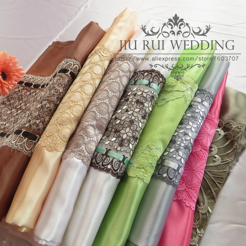 

One Piece Fashion Many Different Colors For Choice Double Satin And Lace Table Runner For Wedding Party Decoration