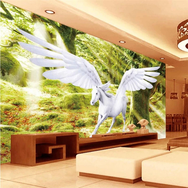 

beibehang Custom 3D Wallpaper Dream Forest White Sky Horse 3D TV Background Living Room Bedroom Wallpaper