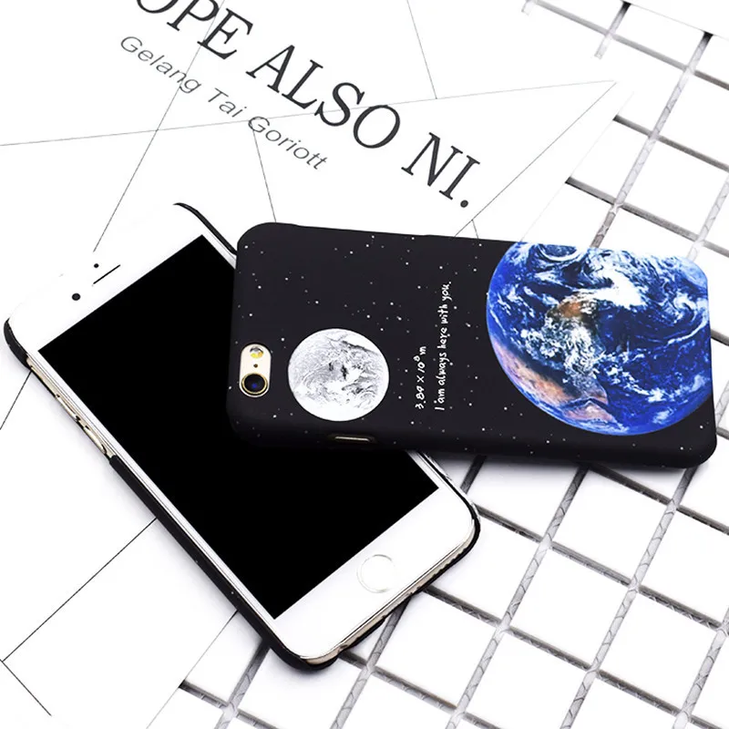 Модный чехол для телефона iphone 7 7puls 8 8puls Moon Earth Star Girl Черная задняя крышка 6 6s 6puls Coque