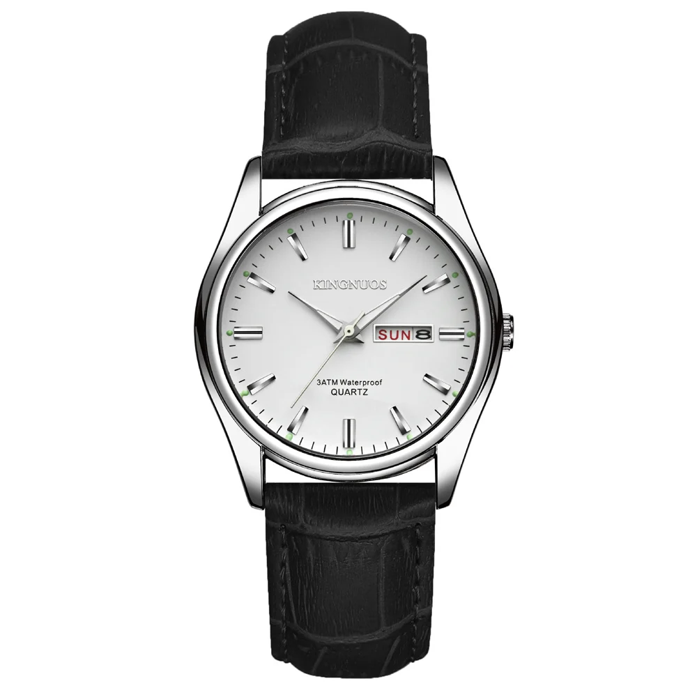 Men Black White KINGNUOS брендовые модные роскошные часы-браслет из натуральной кожи для женщин, мужские часы с двойным временем, мужские часы, мужские часы - Цвет: Men Black White