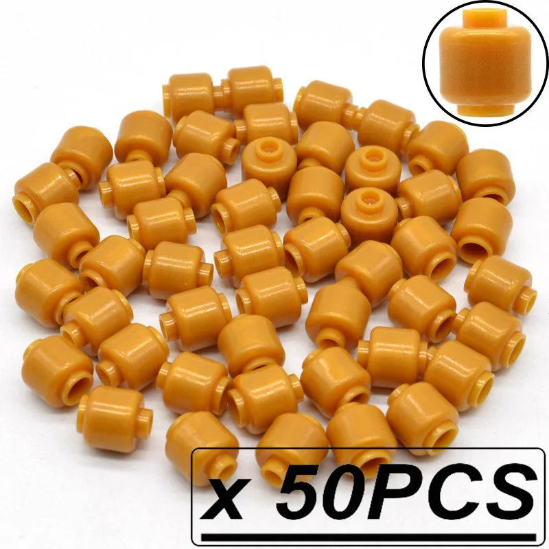 50pcs golden heads 50 шт./лот, несколько цветов, цвет лица, коричневый, красный, тело, ноги для MOC, аксессуары, части, Строительные кирпичи, блоки, игрушки для детей - Цвет: 50pcs golden heads