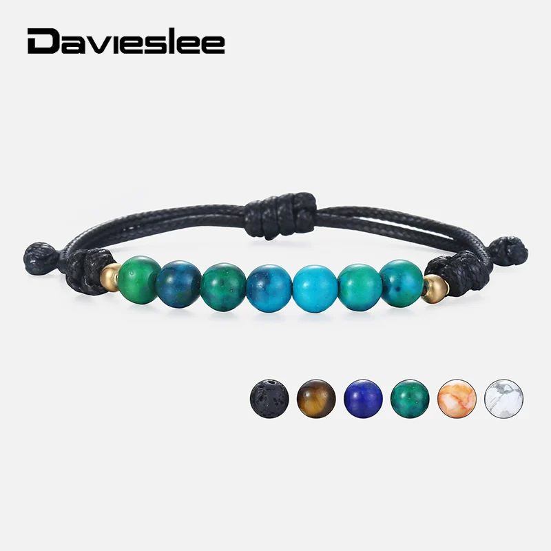 Davieslee женские мужские кожаные браслеты 7 цветов камень для йоги браслет из бисера