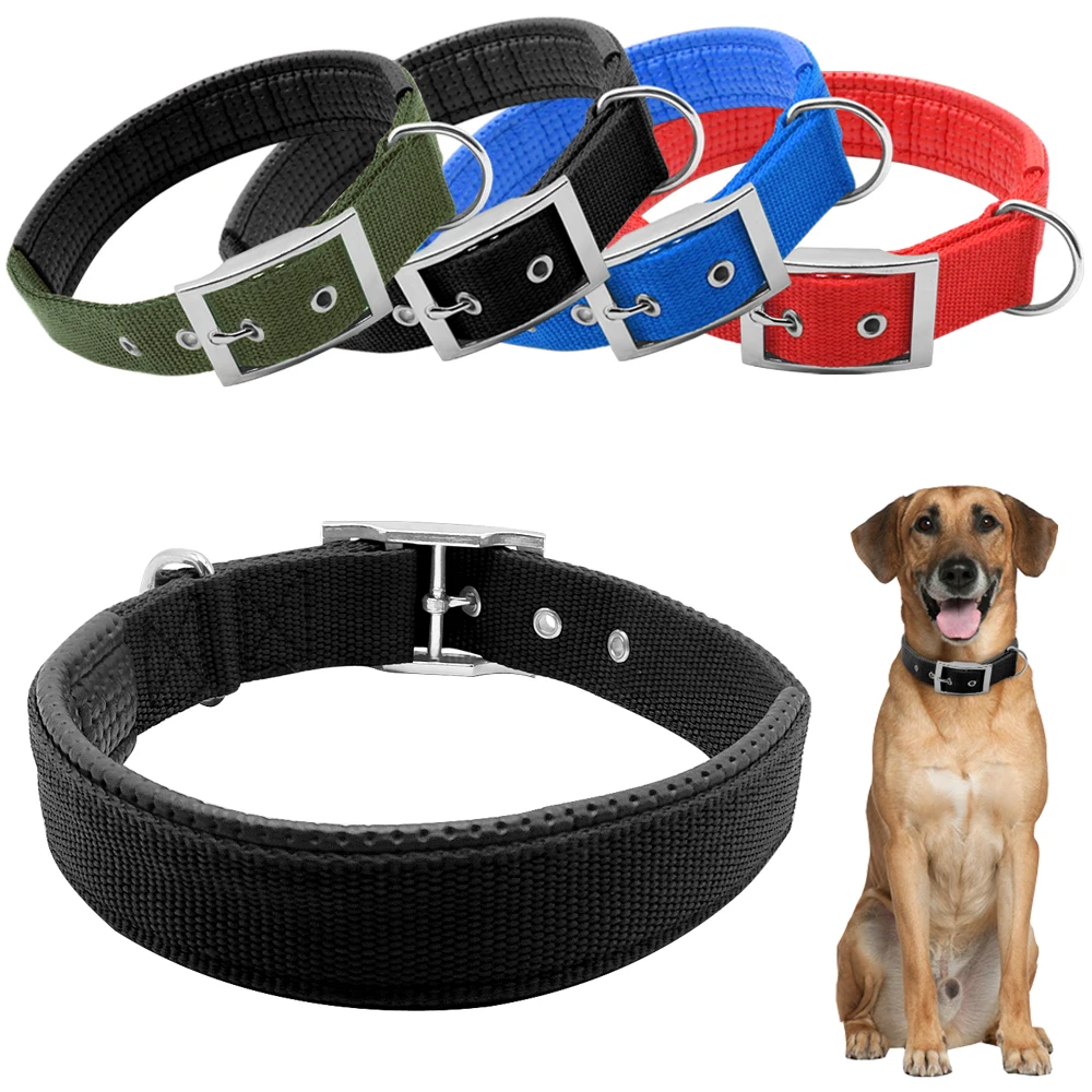 

Nylon Dog Collar Padded Dog Collars Soft Liner Neck Protection Pet Collar For Small Medium Large Dogs Red Blue Green Black