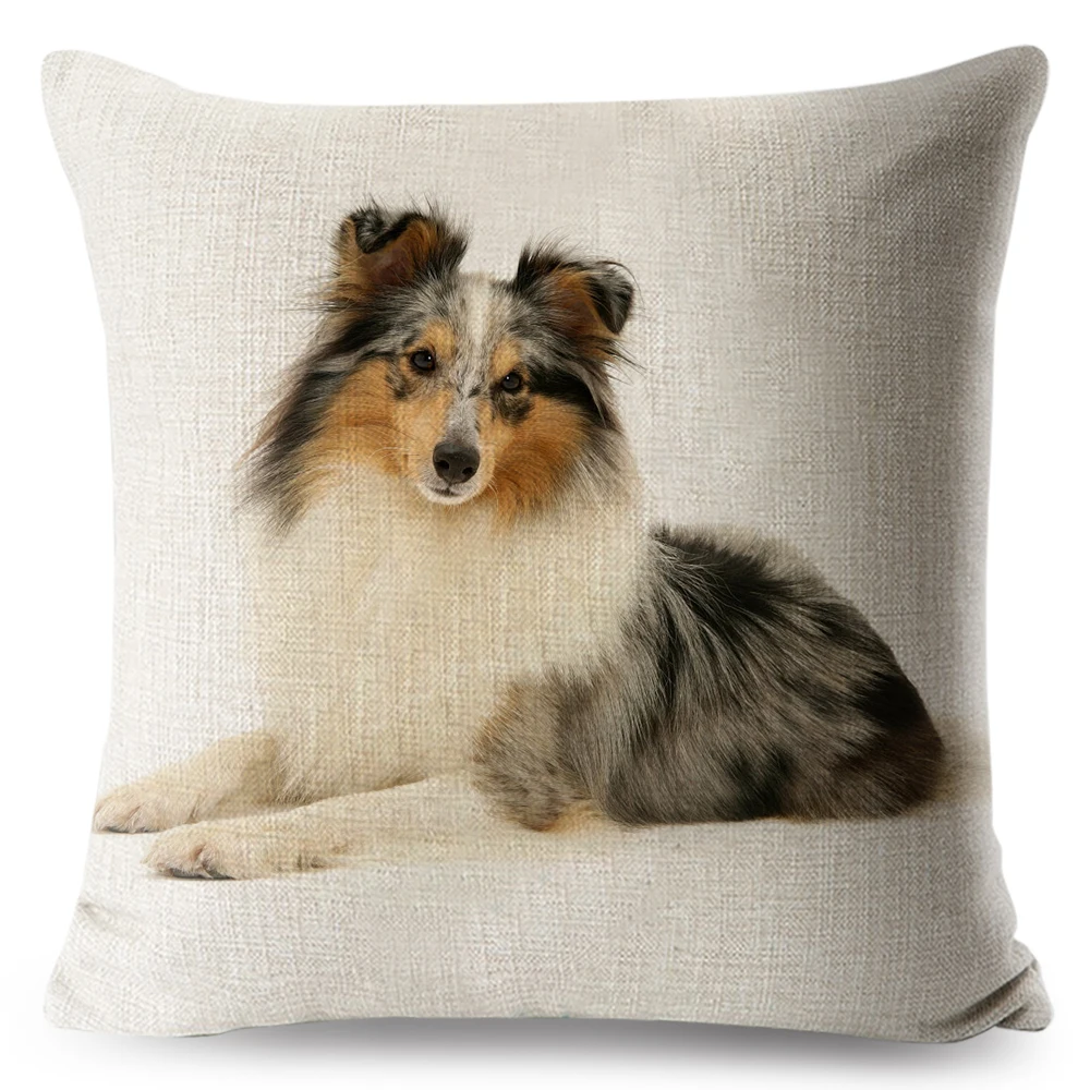 Sheltie Dog Loyal Shetland Sheepdog Print Throw Pillow Cover 45*45 Square Cushion Linen Pillows Case Home Decor Pillowcase |