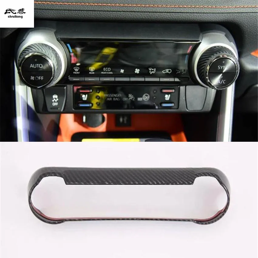 

1PC Car Sticker ABS Carbon Finber Grain Air Conditioning Control Adjustment Panel Decoration Cover For 2019 Toyota RAV4