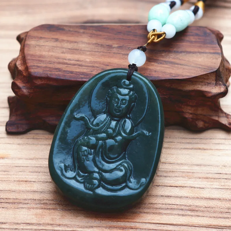 Прямая поставка подвеска Будды из натурального гетянина нефрита резное ожерелье