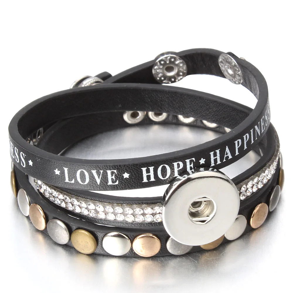 10 шт./лот оснастки ювелирные изделия 18 мм оснастки браслет с кнопками панк кожаный браслет с заклепками любовь надеюсь счастье браслет для подарок на день Святого Валентина