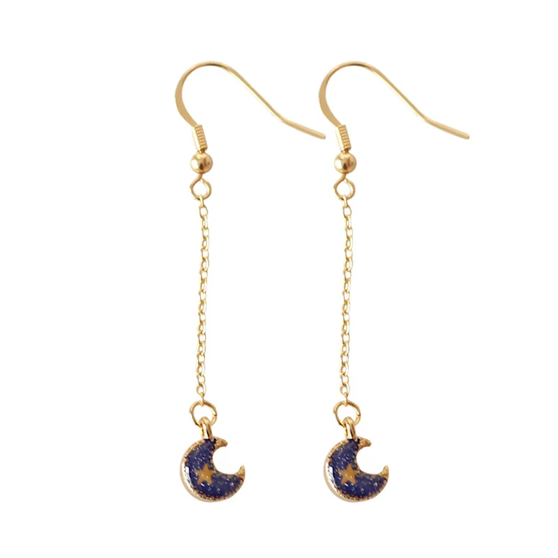 Fashion Crescent Drop Earrings Blue Beads Pendant Alloy Gold Color Statement For Women Jewelry | Украшения и аксессуары