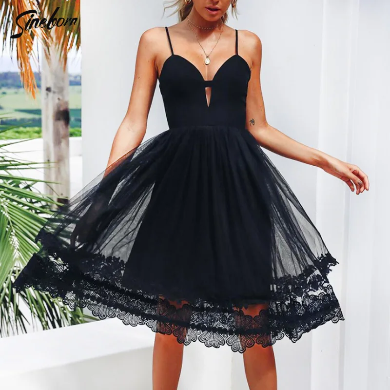 High Street Boho 2018 Высокая талия черный и белый кружевное платье Самме Для женщин