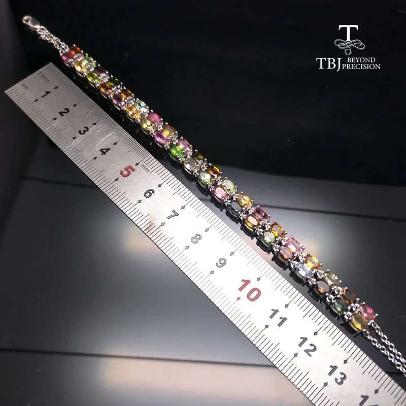 TBJ, 9.5ct натуральный необычный цветной турмалиновый браслет из стерлингового серебра 925 пробы с подарочной коробкой, простые ювелирные изделия из драгоценных камней для женщин