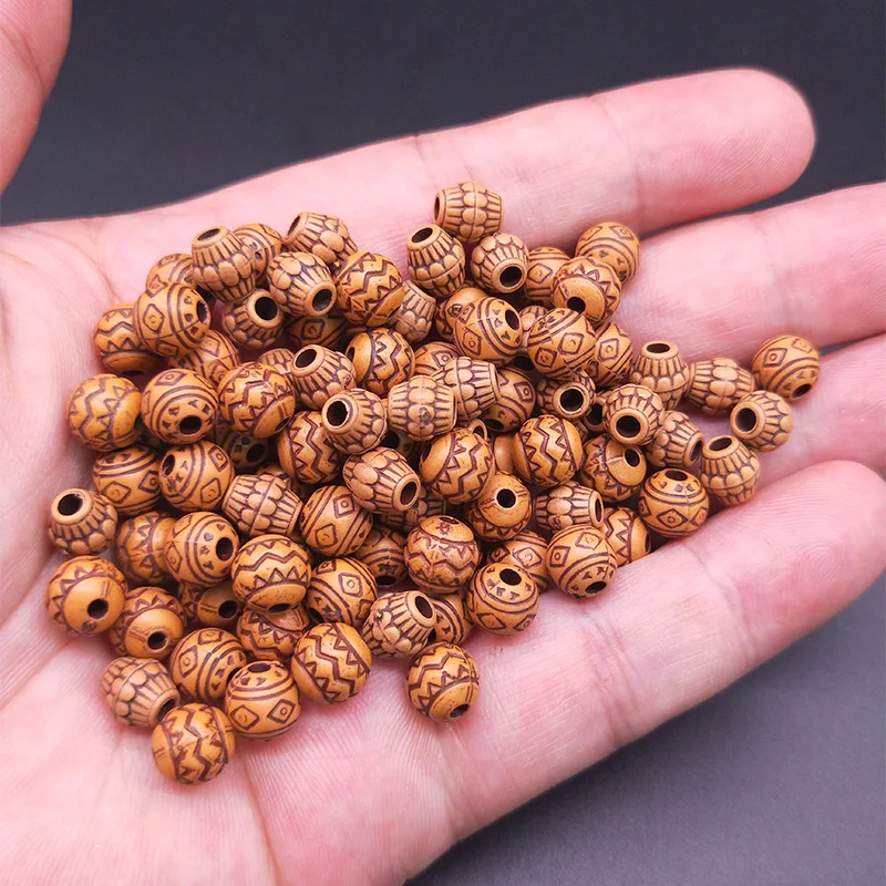 100pcs 8mm Imitation Wood Beads Plastic Spacer Loose Necklace Bracelet DIY Crafts Jewelry Making Accessories | Украшения и