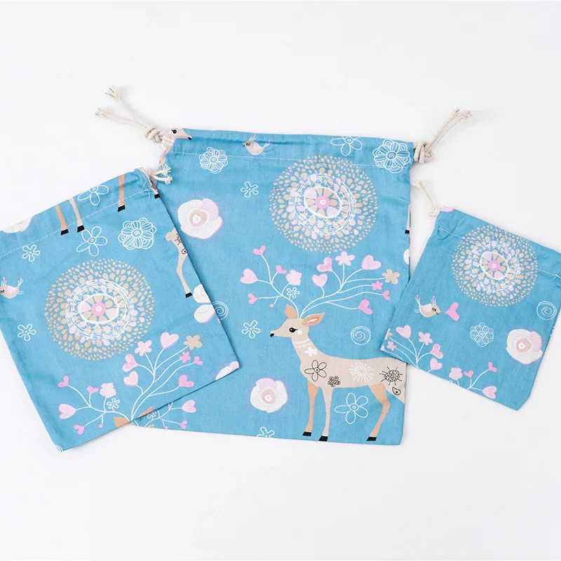 Printed cotton linen wholesale bundle mouth tea gift candy packaging bags rural style flower bear cartoon smart shopping bag | Багаж и